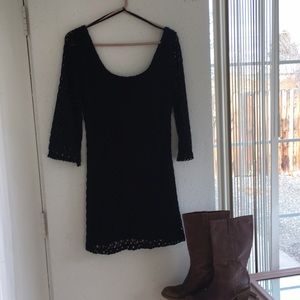 Black crochet above knee dress